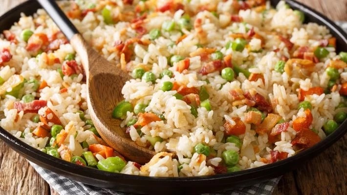 Arroz temperado com bacon