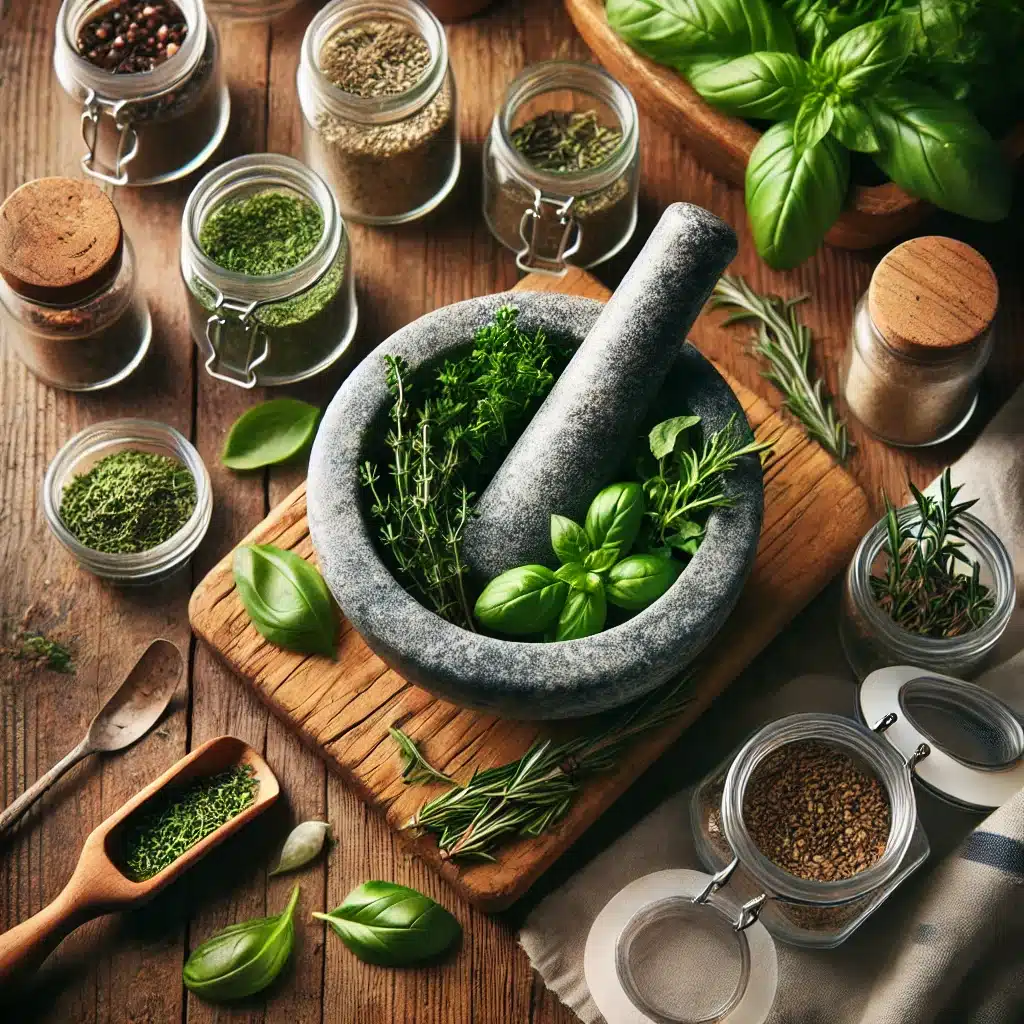 tempero caseiro com ervas frescas