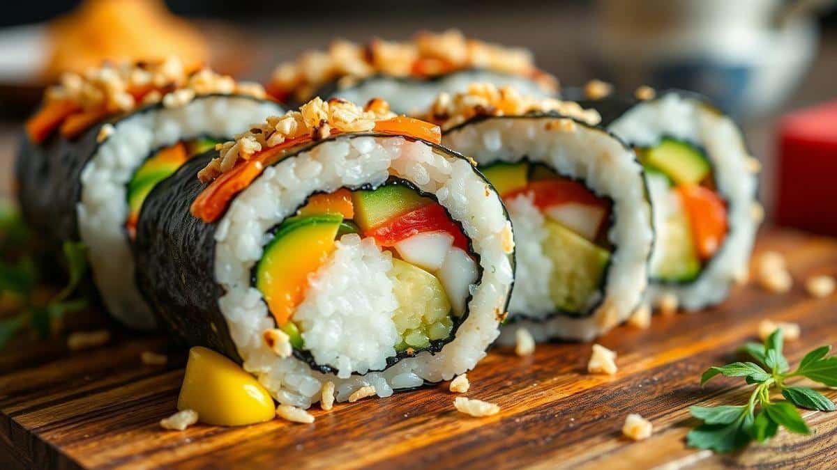 Futomaki vegetariano irresistivelmente saboroso e crocante — pronto rapidinho, fácil de enrolar sem esteira com ingredientes da despensa