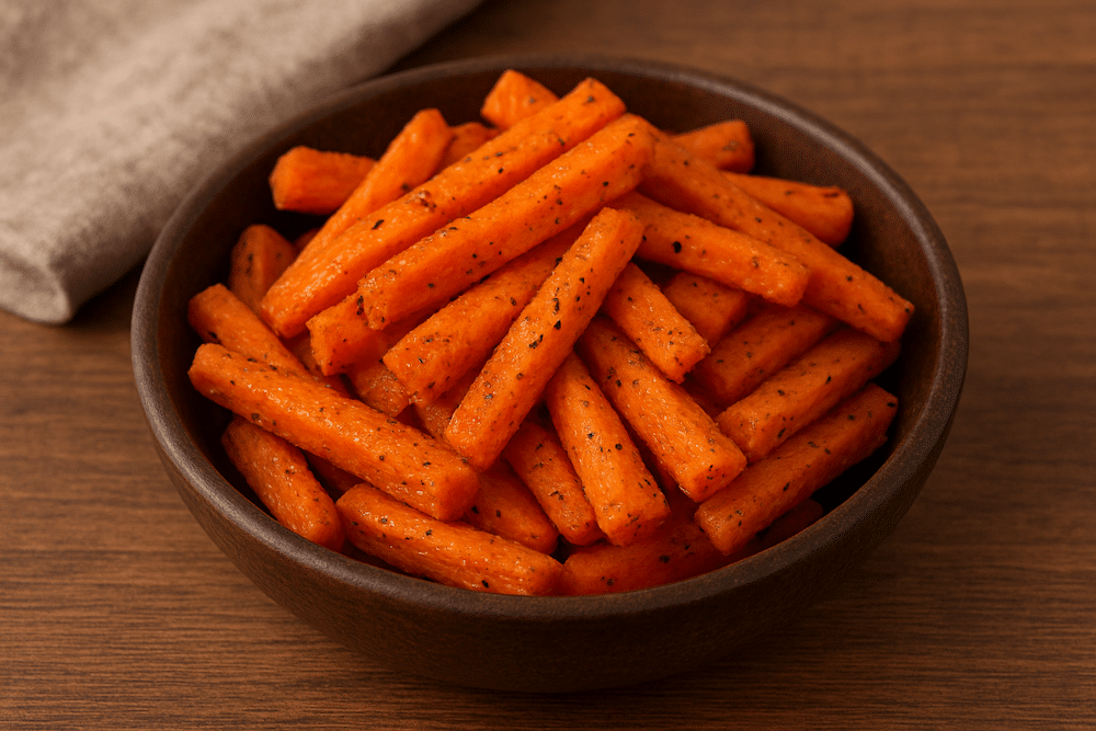 Palitos de cenoura temperados na airfryer irresistivelmente crocantes e saborosos práticos com poucos ingredientes e preparação mínima sem forno